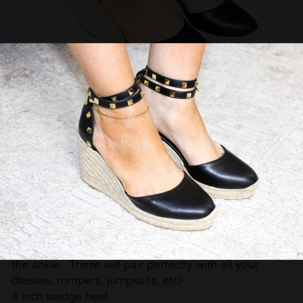 Shu shop espadrilles studded black wedge Sandals 7.5